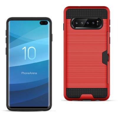 Reiko SAMSUNG GALAXY S10 Plus Slim Armor Hybrid Case With Card Holder In Red