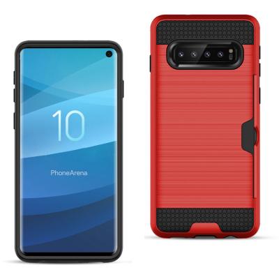 Reiko SAMSUNG GALAXY S10 Slim Armor Hybrid Case With Card Holder In Red