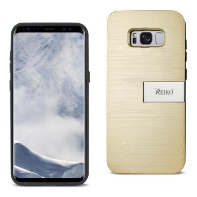 REIKO SAMSUNG S8 EDGE/ S8 PLUS SLIM ARMOR HYBRID CASE WITH CARD HOLDER AND KICKSTAND IN GOLD
