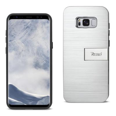 REIKO SAMSUNG S8 EDGE/ S8 PLUS SLIM ARMOR HYBRID CASE WITH CARD HOLDER AND KICKSTAND IN SILVER