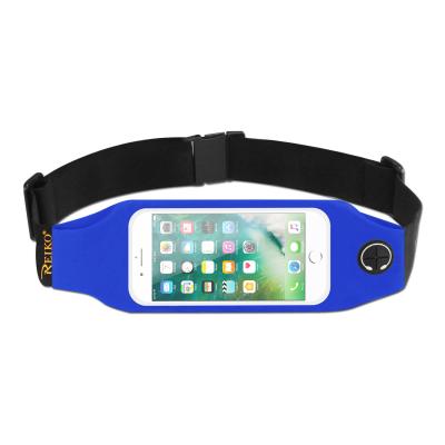 REIKO RUNNING SPORT BELT FOR IPHONE 7/ 6/ 6S OR 5 INCHES DEVICE WITH TWO POCKETS AND LED IN BLUE (5x5 INCHES)