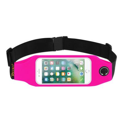REIKO RUNNING SPORT BELT FOR IPHONE 7/ 6/ 6S OR 5 INCHES DEVICE WITH TWO POCKETS AND LED IN PINK (5x5 INCHES)
