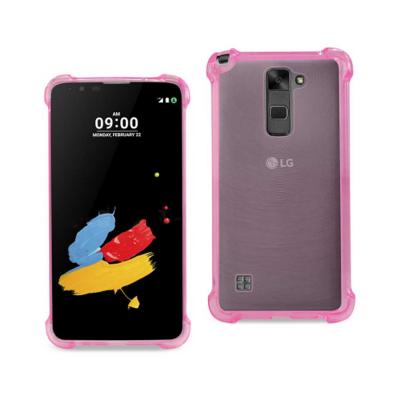 Reiko LG Stylus 2 Clear Bumper Case With Air Cushion Protection In Clear Hot Pink