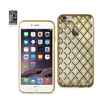 REIKO IPHONE 6S PLUS FLEXIBLE 3D RHOMBUS PATTERN TPU CASE WITH SHINY FRAME IN GOLD