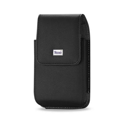Reiko Leather Vertical Pouch With Metal Logo In Black (5.8X3.2X0.7 Inches)