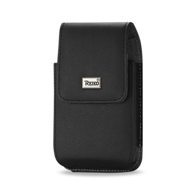 Reiko Leather Vertical Pouch With Metal Logo In Black (6.6X3.5X0.7 Inches)